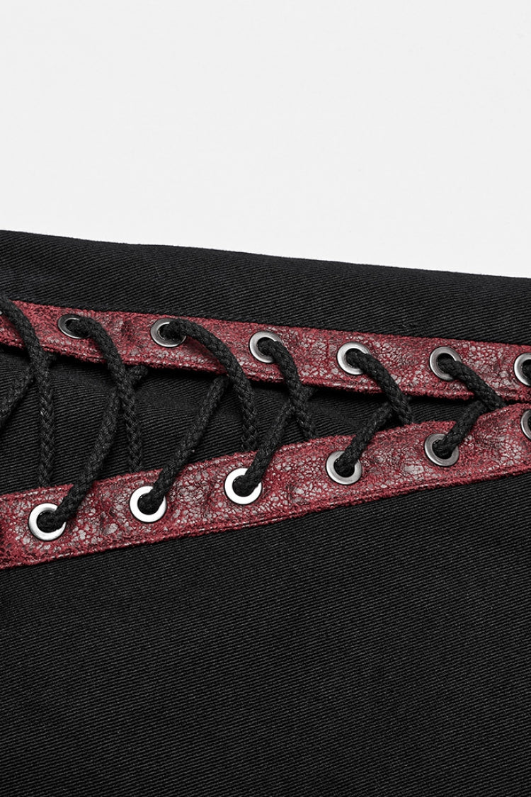 Black Stitching Spider Mesh Ripped Men's Punk Pants