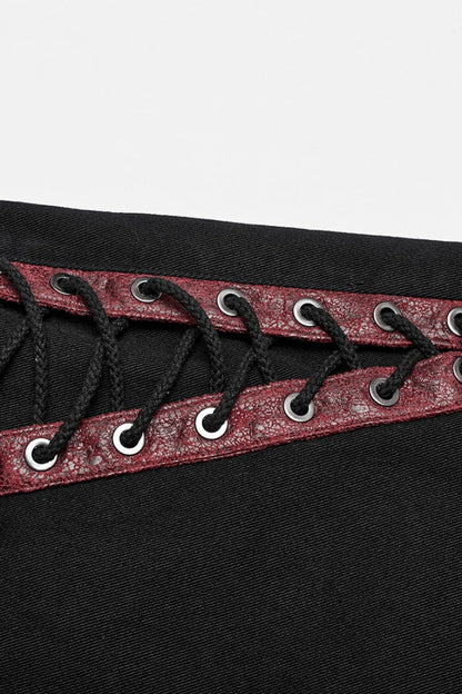 Black Stitching Spider Mesh Ripped Men's Punk Pants