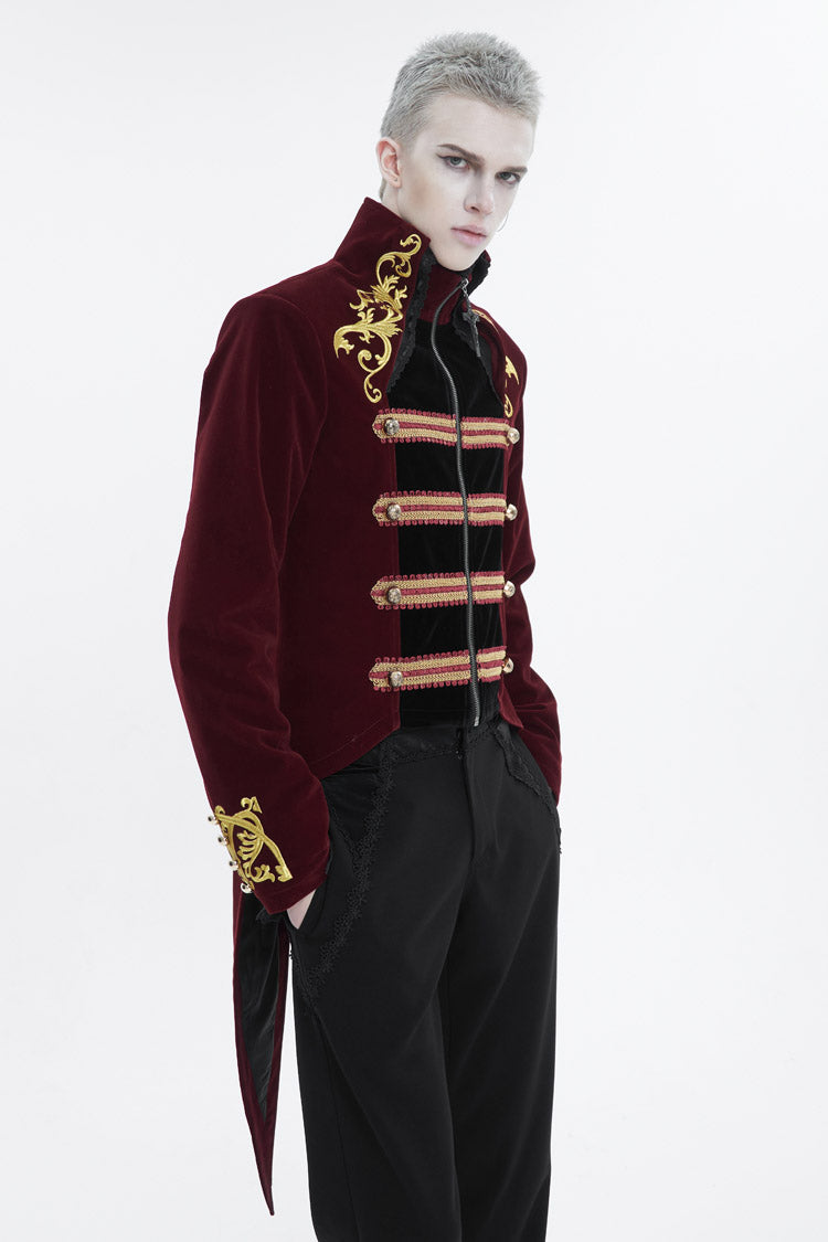 Red Totem Embroidered Swallow Tailed Men's Gothic Coat