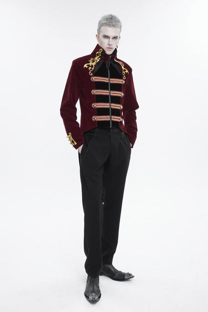 Red Totem Embroidered Swallow Tailed Men's Gothic Coat