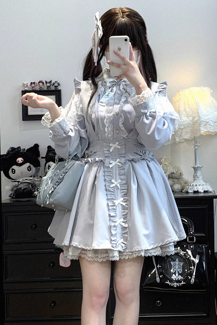 [Dolls Only] Ruffle Bowknot Lace Lace-Up Sweet Jirai Kei Strap Dress 4 Colors