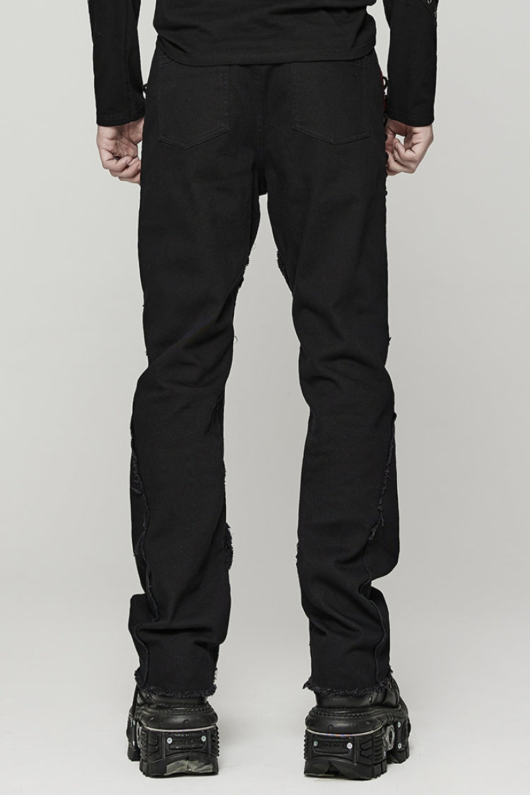 Black Stitching Spider Mesh Ripped Men's Punk Pants