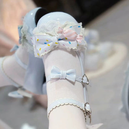 Bowknot Frills Lace-Up Sweet Lolita High Heel Shoes 3 Colors