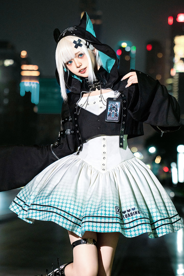 Black/White [Electronic Cat] Print Future Suit Gothic Cool Lolita Dress