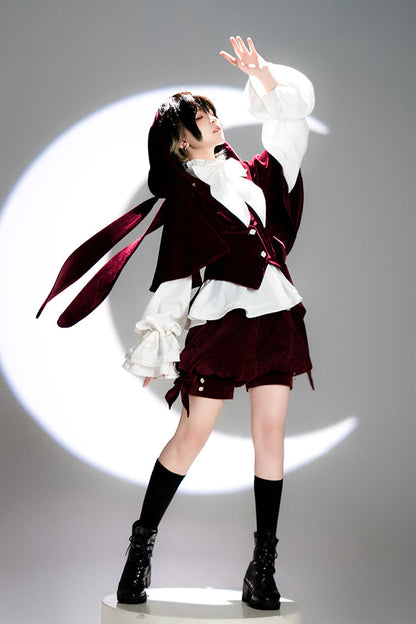 Red [Rabbit Hunt] Rabbit Ears Hooded Sweet Prince Handsome Ouji Lolita Coat