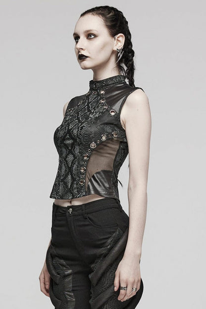 Black Snake Print Metal Ring Decoration Hollow Womens Steampunk Vest