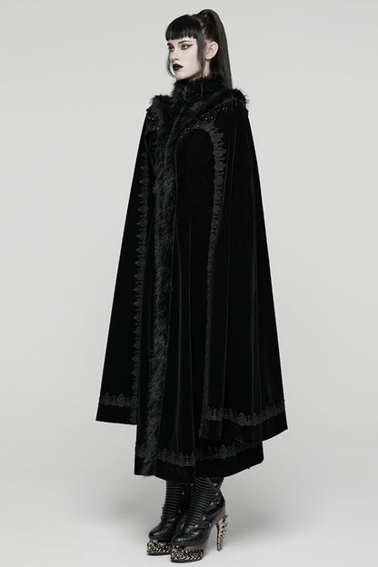 Black Stand Collar Embroidered Lace-Up Women's Gothic Coat