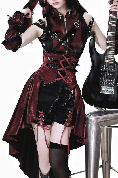 Black/Red [Chief Assassin] Lace-Up Gothic Ouji Lolita Set