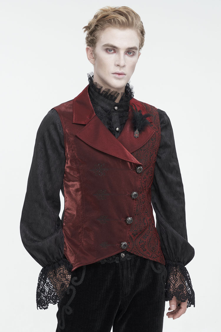 Red Embossed Feather Men's Gothic Waistcoat