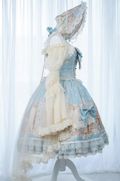 Blue [Unicorn] Print Sleeveless Multi-Layered Embroidery Bowknot Lace Sweet Lolita Jsk Dress