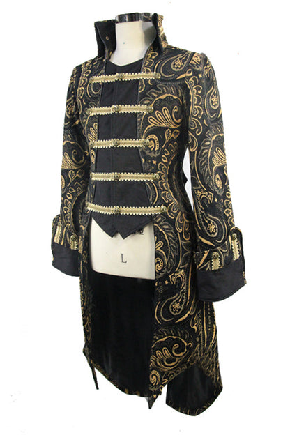 Gothic Jacquard Fake Two Pieces Golden Mens Long Coat