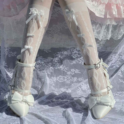 Ruffled Bow Lace Sweet Elegant Lolita Pointed Toe High Heels 4 Colors
