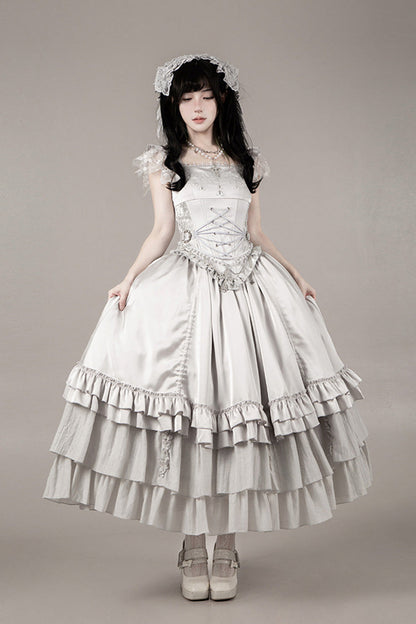 Gothic Corset - Bionic Doll, Solid-Color, Square Collar, Long Length, Ruffled - additional product view 25
