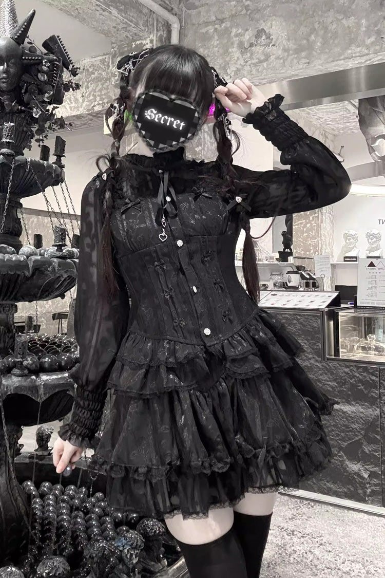 Gothic Fashion Shorts - Rose Bible, 2 Colors, Lace-Up, Long Sleeves, Lace Trim - S Black / M Black / L Black option