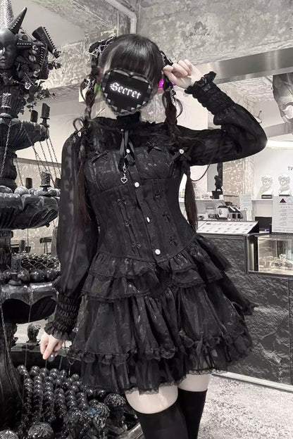 Gothic Fashion Shorts - Rose Bible, 2 Colors, Lace-Up, Long Sleeves, Lace Trim - S Black / M Black / L Black option