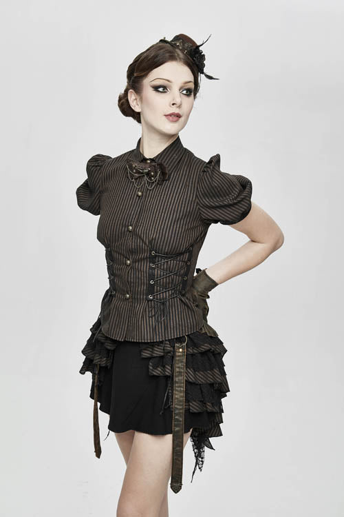 Gothic Fashion Top - Bubble, Brown, Striped, Women's Style, Punk Style - additional product view 2
