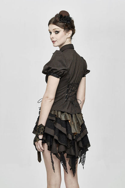 Gothic Fashion Top - Bubble, Brown, Striped, Women's Style, Punk Style - additional product view 3