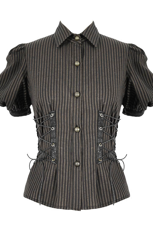 Gothic Fashion Top - Bubble, Brown, Striped, Women's Style, Punk Style - additional product view 4