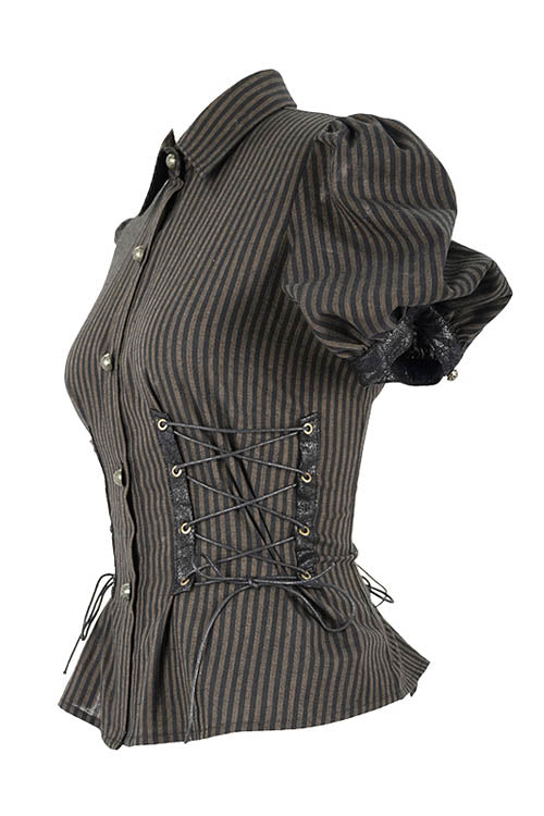 Gothic Fashion Top - Bubble, Brown, Striped, Women's Style, Punk Style - additional product view 5