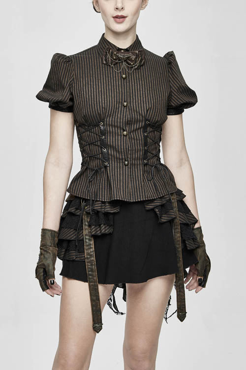 Gothic Fashion Top - Bubble, Brown, Striped, Women's Style, Punk Style - main product image