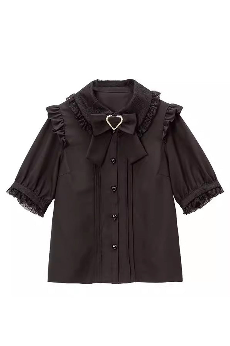 Gothic Fashion Top - Doll Collar, 4 Colors, Bow Detail, Sweet Style - S Black / M Black / L Black option