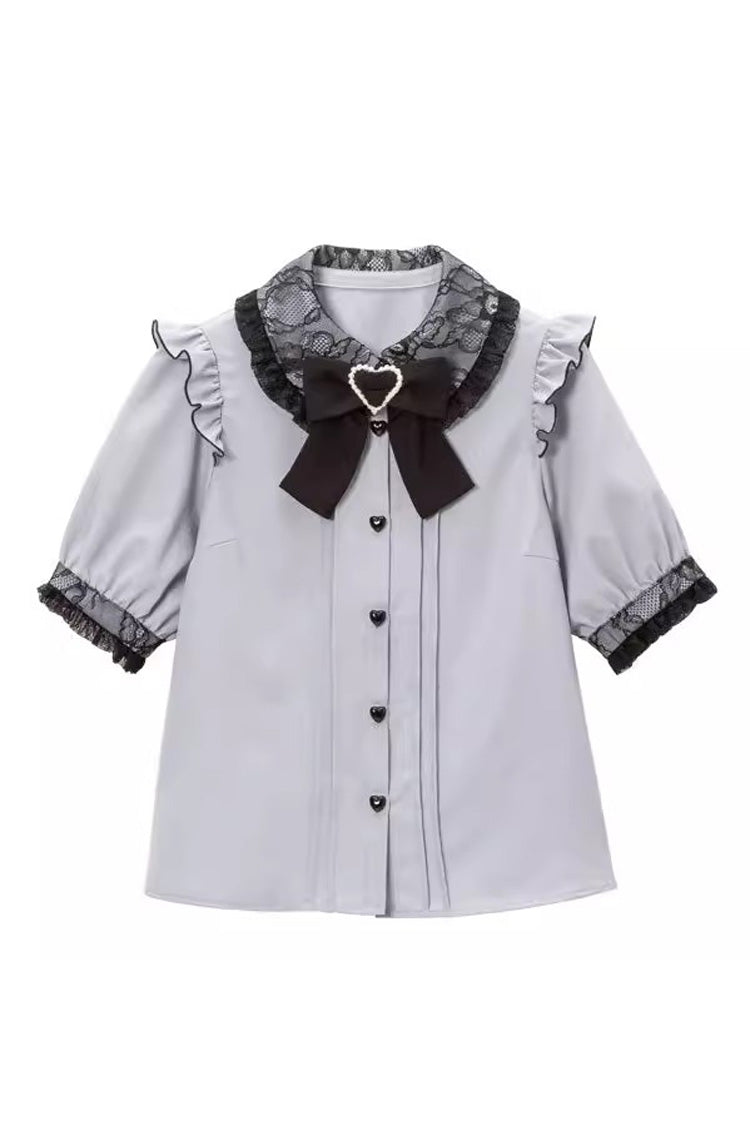Gothic Fashion Top - Doll Collar, 4 Colors, Bow Detail, Sweet Style - S Light-Blue / M Light-Blue / L Light-Blue option