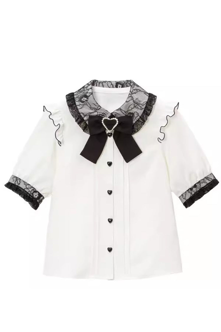 Gothic Fashion Top - Doll Collar, 4 Colors, Bow Detail, Sweet Style - S White / M White / L White option