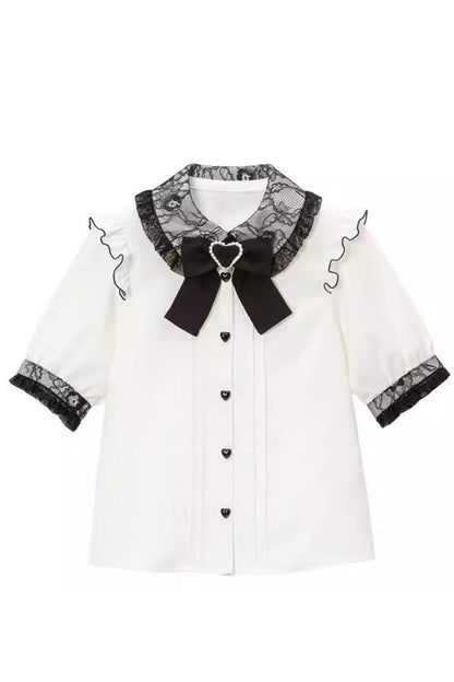 Gothic Fashion Top - Doll Collar, 4 Colors, Bow Detail, Sweet Style - S White / M White / L White option
