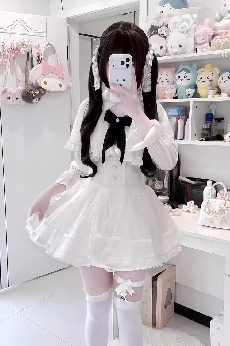 Gothic Fashion Top - Law Of Disorder, 6 Colors, Lace Trim, Long Sleeves, Sweet Style - S Skirt(White) / M Skirt(White) / L Skirt(White) option