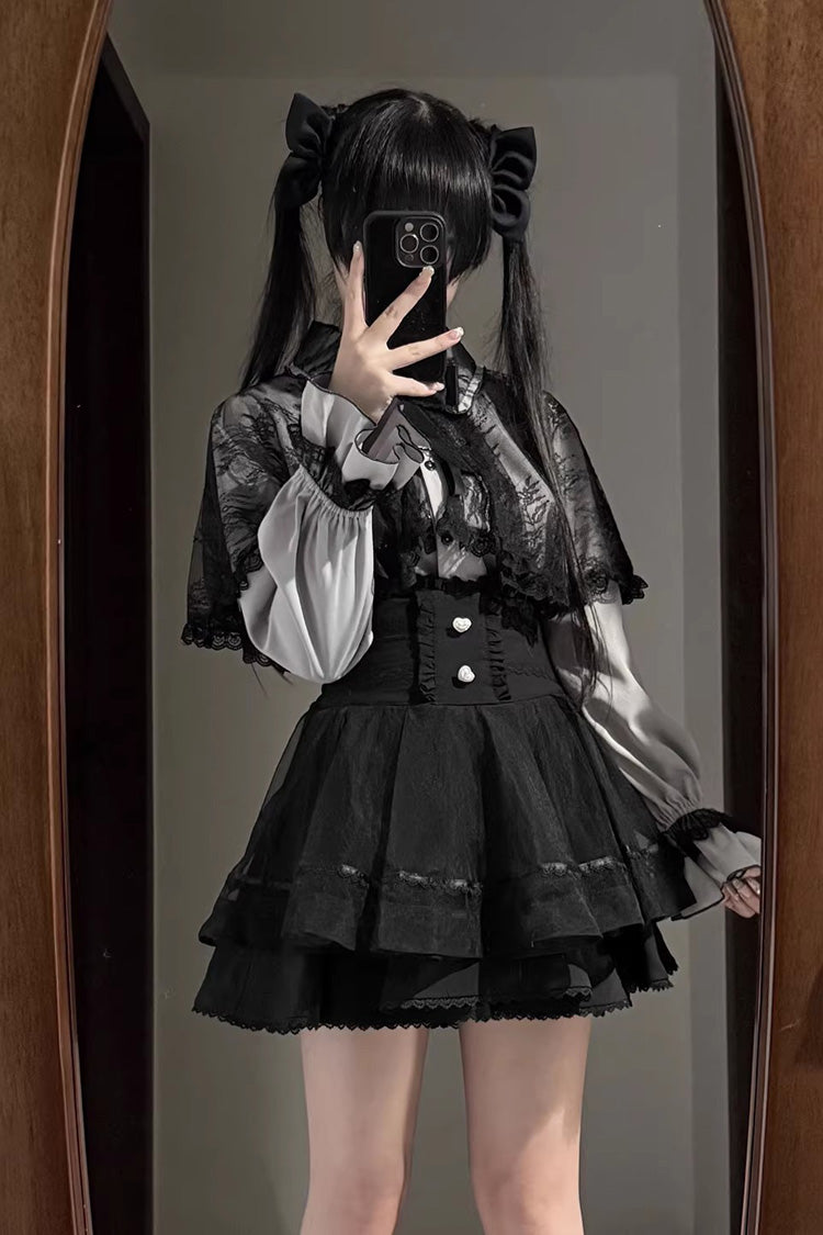 Gothic Fashion Top - Law Of Disorder, 6 Colors, Lace Trim, Long Sleeves, Sweet Style - S Top(Aqua) / M Top(Aqua) / L Top(Aqua) option