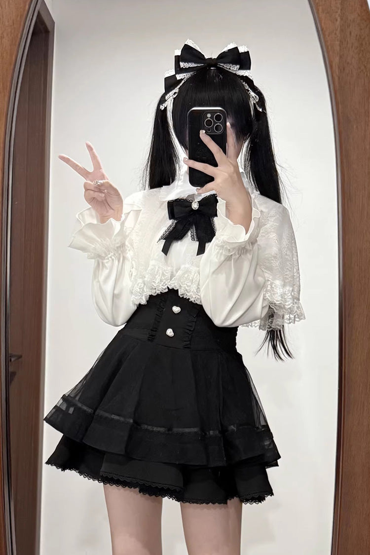 Gothic Fashion Top - Law Of Disorder, 6 Colors, Lace Trim, Long Sleeves, Sweet Style - S Top(White) / M Top(White) / L Top(White) option