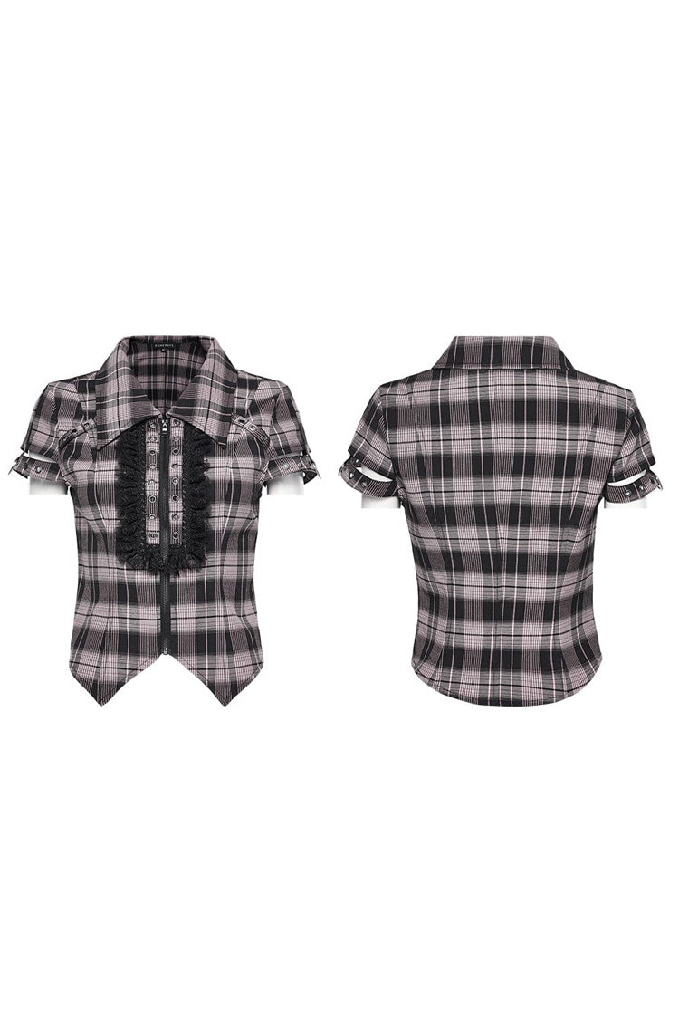 Gothic Fashion Top - Plaid Print Hollow Lace, 2 Colors, Plaid, Women's Style, Printed - additional product view 9