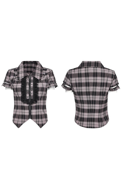 Gothic Fashion Top - Plaid Print Hollow Lace, 2 Colors, Plaid, Women's Style, Printed - additional product view 9
