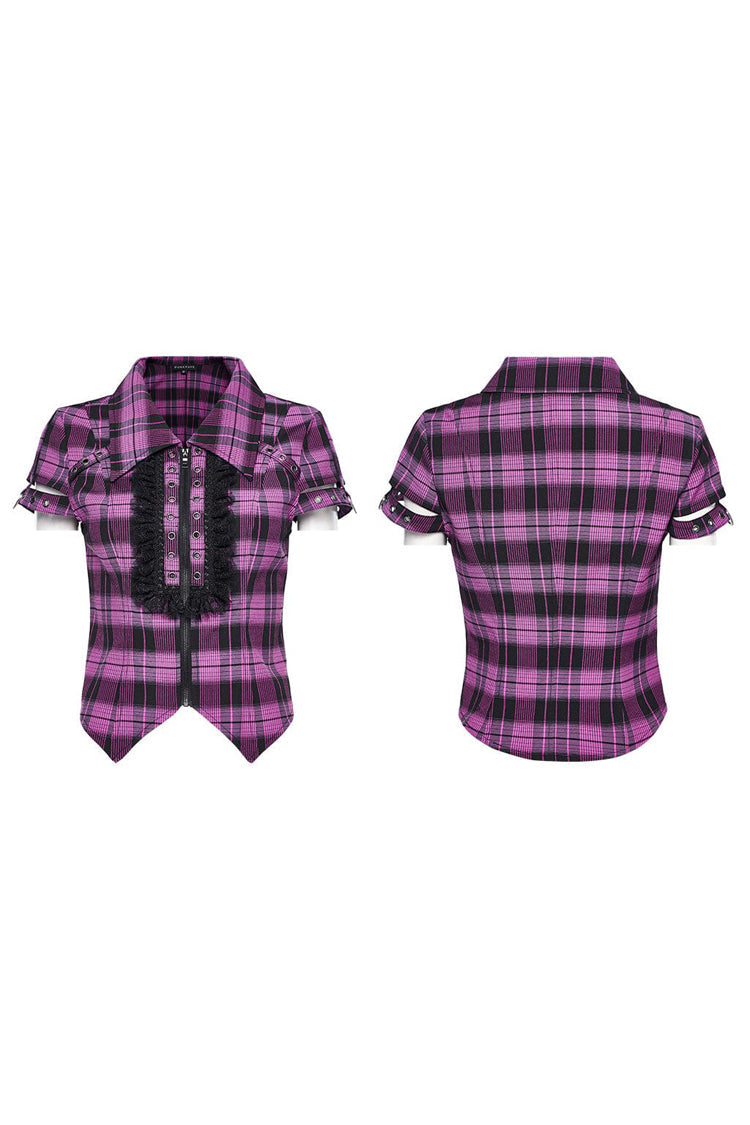 Gothic Fashion Top - Plaid Print Hollow Lace, 2 Colors, Plaid, Women's Style, Printed - additional product view 10