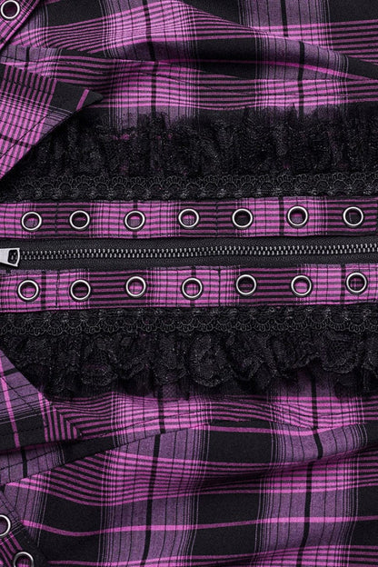 Gothic Fashion Top - Plaid Print Hollow Lace, 2 Colors, Plaid, Women's Style, Printed - additional product view 12