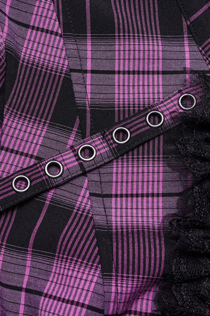 Gothic Fashion Top - Plaid Print Hollow Lace, 2 Colors, Plaid, Women's Style, Printed - additional product view 13