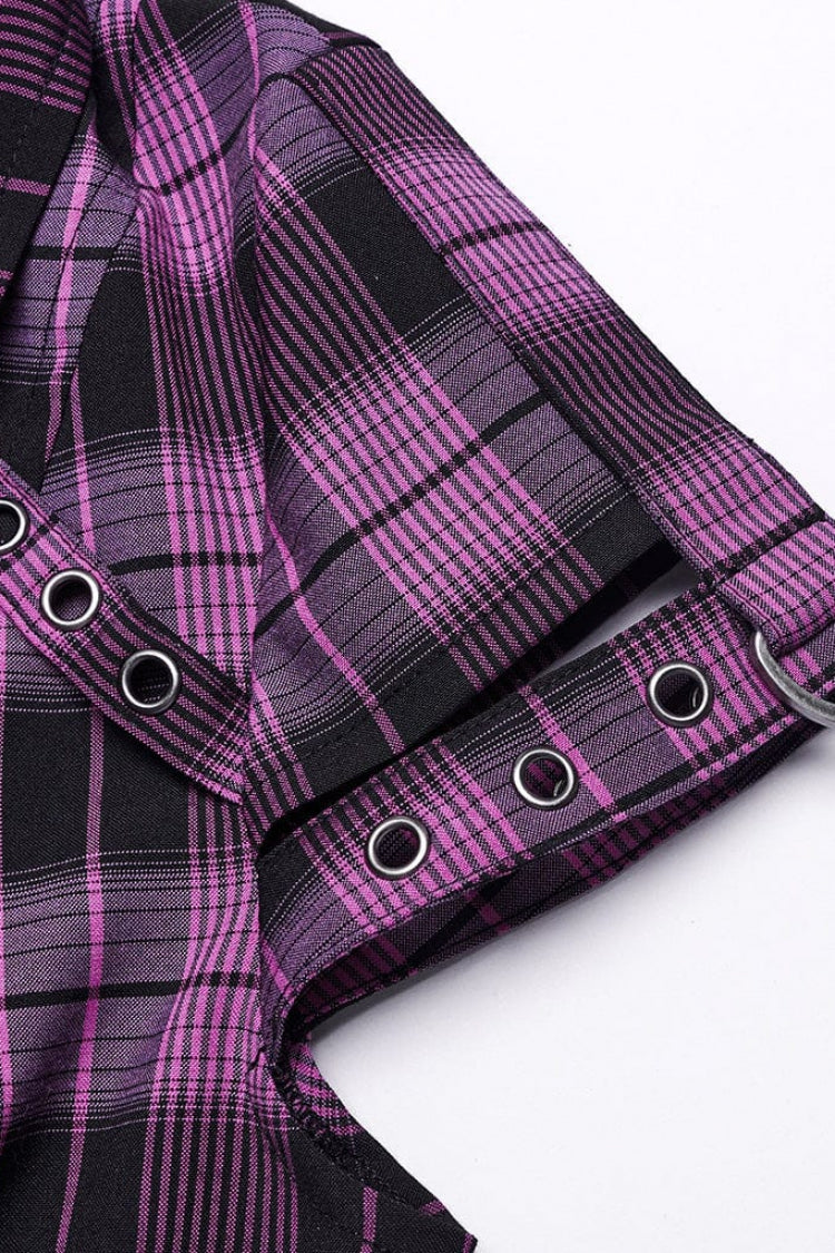 Gothic Fashion Top - Plaid Print Hollow Lace, 2 Colors, Plaid, Women's Style, Printed - additional product view 14