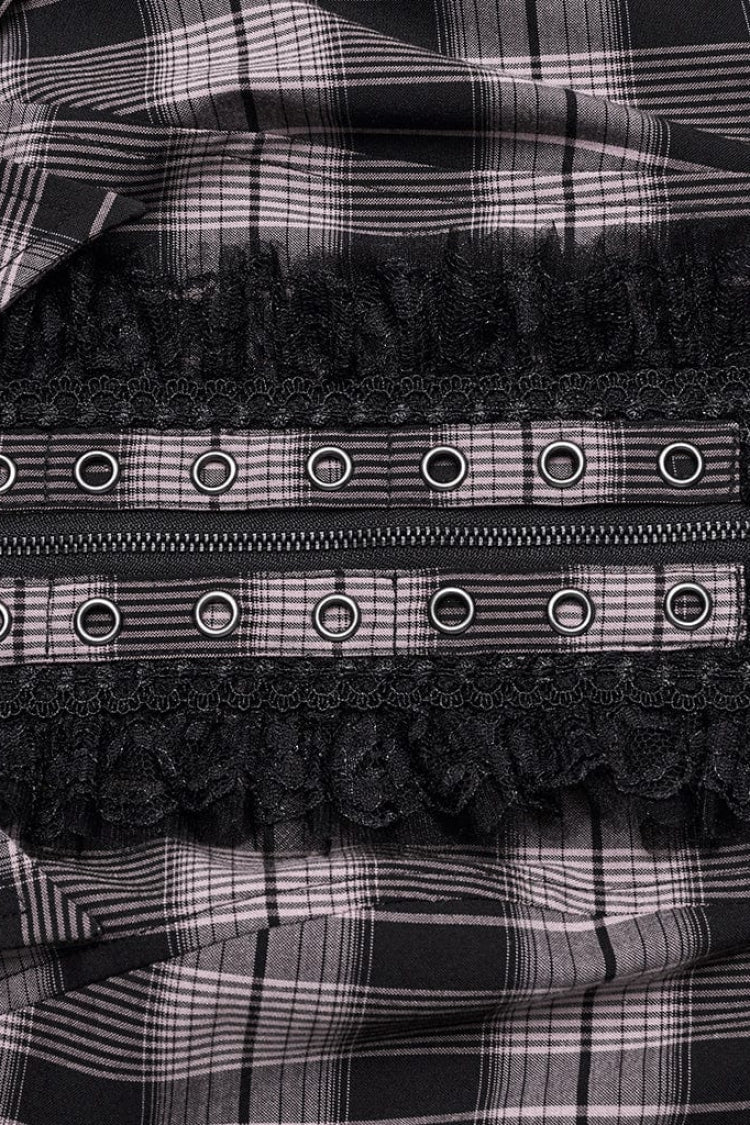 Gothic Fashion Top - Plaid Print Hollow Lace, 2 Colors, Plaid, Women's Style, Printed - additional product view 15
