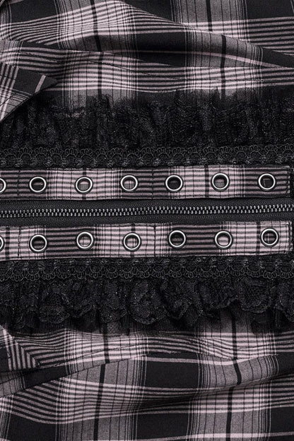 Gothic Fashion Top - Plaid Print Hollow Lace, 2 Colors, Plaid, Women's Style, Printed - additional product view 15