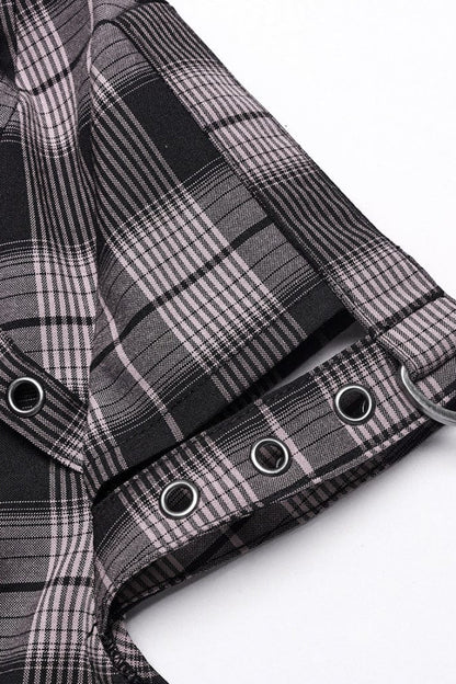 Gothic Fashion Top - Plaid Print Hollow Lace, 2 Colors, Plaid, Women's Style, Printed - additional product view 18