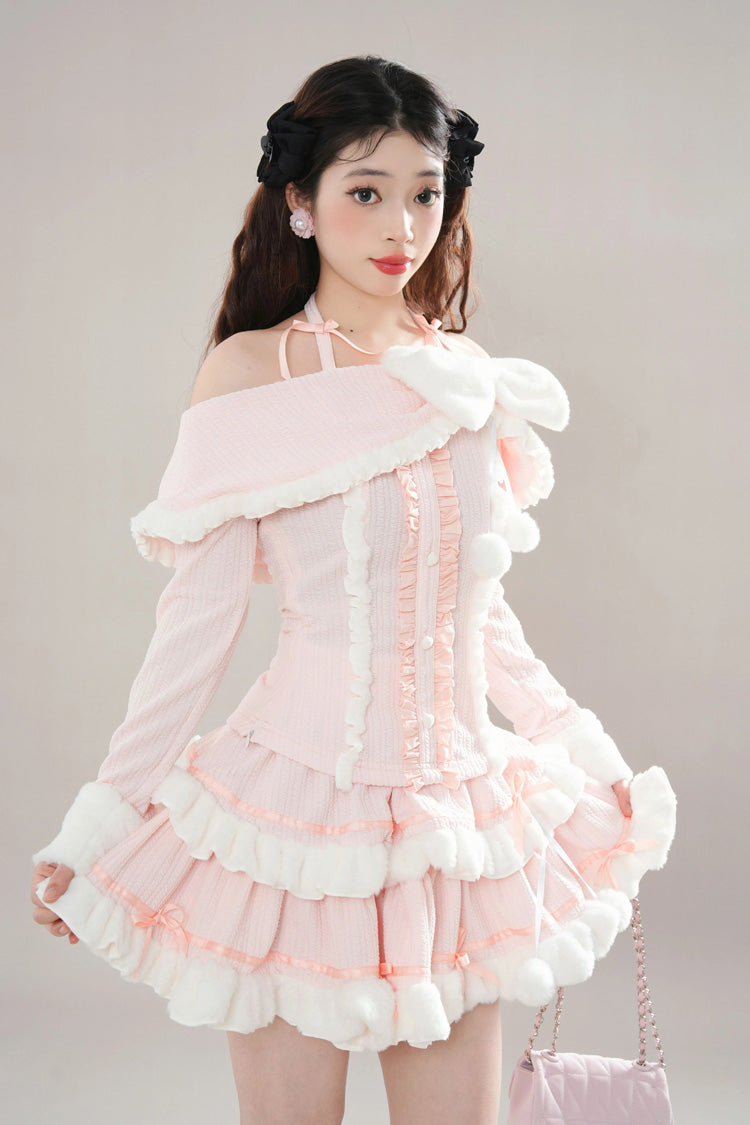 Gothic Fashion Top - Ruffle Bowknot Lace Princess, Pink, Layered, Long Sleeves - additional product view 3
