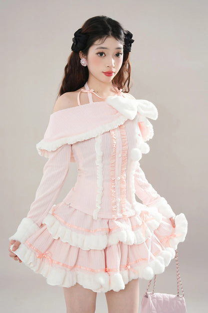 Gothic Fashion Top - Ruffle Bowknot Lace Princess, Pink, Layered, Long Sleeves - additional product view 3