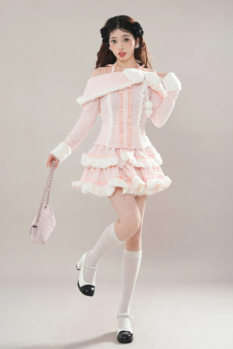 Gothic Fashion Top - Ruffle Bowknot Lace Princess, Pink, Layered, Long Sleeves - additional product view 5