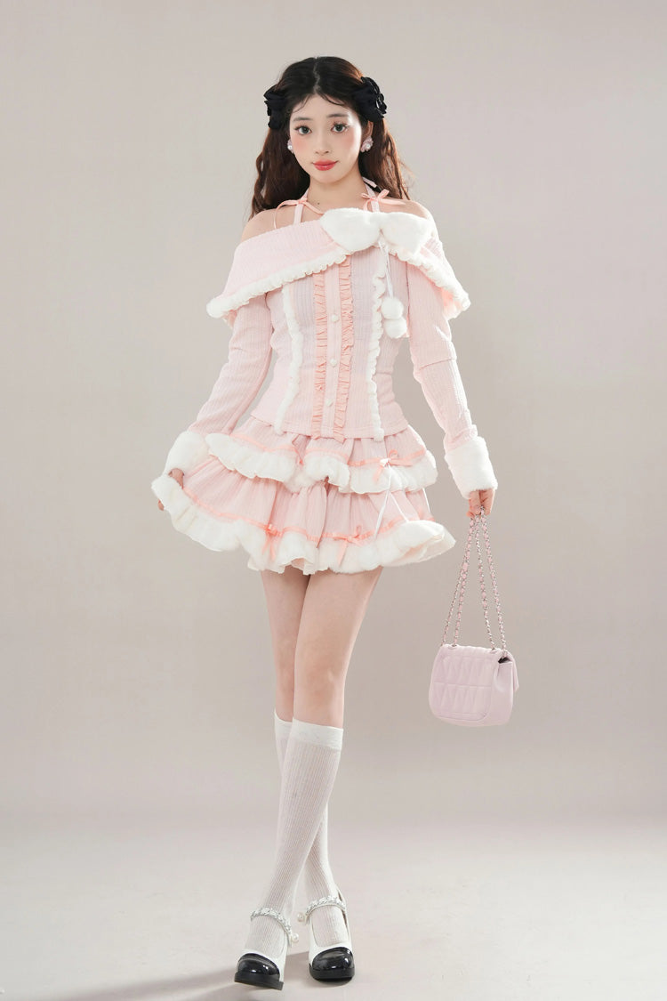 Gothic Fashion Top - Ruffle Bowknot Lace Princess, Pink, Layered, Long Sleeves - additional product view 6
