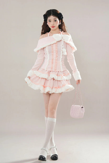 Gothic Fashion Top - Ruffle Bowknot Lace Princess, Pink, Layered, Long Sleeves - additional product view 6