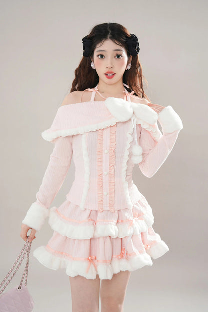 Gothic Fashion Top - Ruffle Bowknot Lace Princess, Pink, Layered, Long Sleeves - main product image