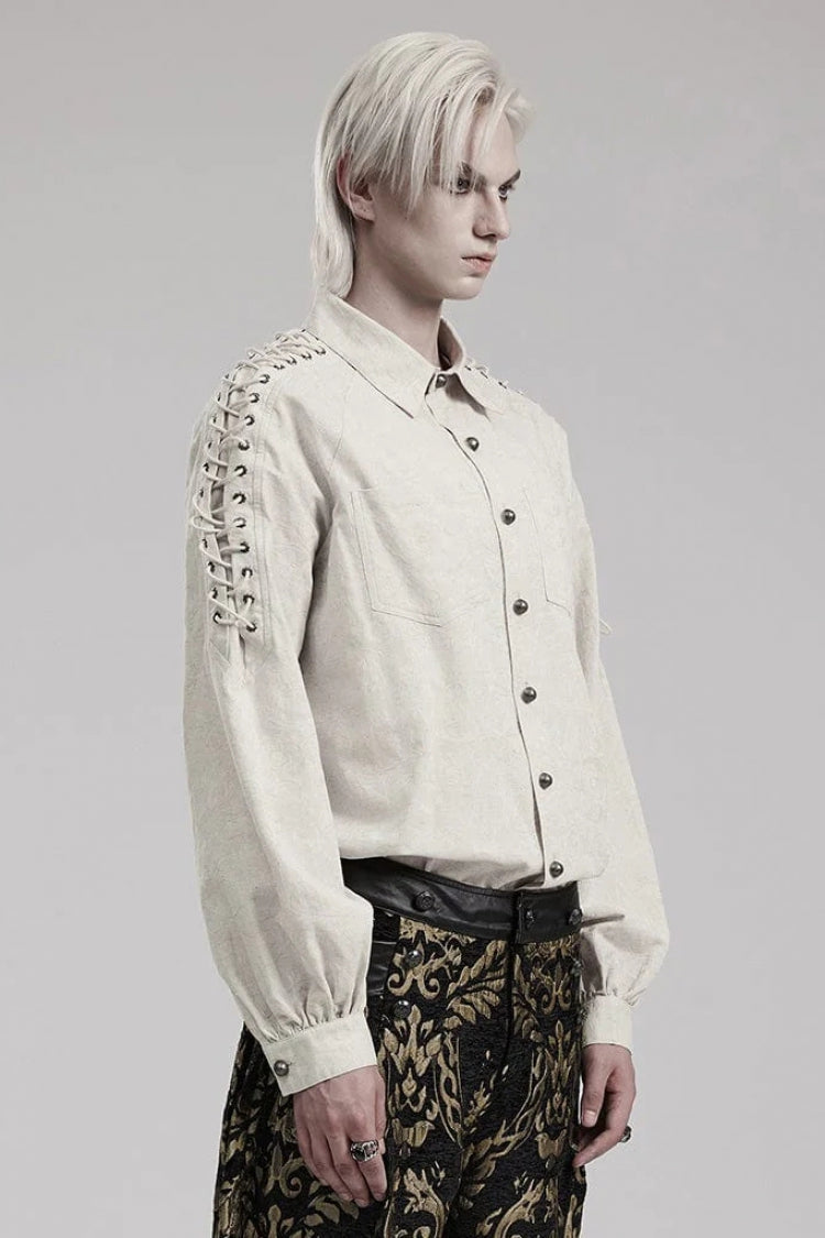 Gothic Lolita Blouse - 2 Colors, Puff Sleeves, Men's Style, Embroidered - additional product view 3