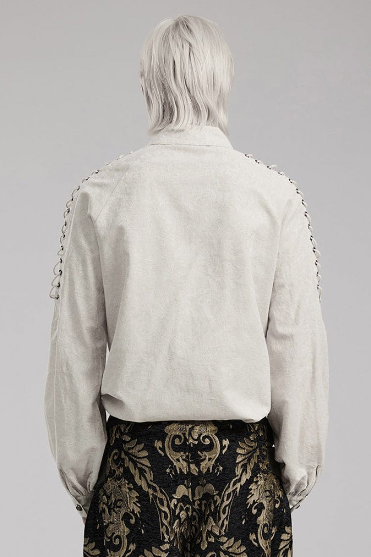 Gothic Lolita Blouse - 2 Colors, Puff Sleeves, Men's Style, Embroidered - additional product view 4