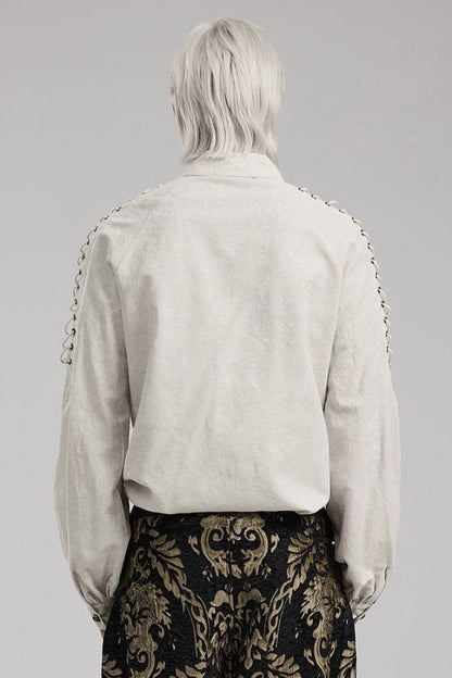 Gothic Lolita Blouse - 2 Colors, Puff Sleeves, Men's Style, Embroidered - additional product view 4