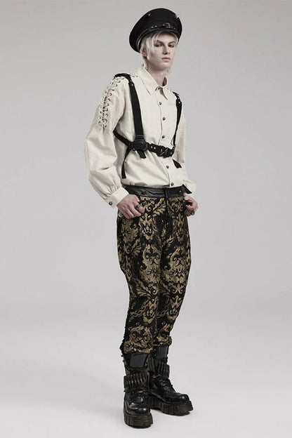 Gothic Lolita Blouse - 2 Colors, Puff Sleeves, Men's Style, Embroidered - additional product view 5